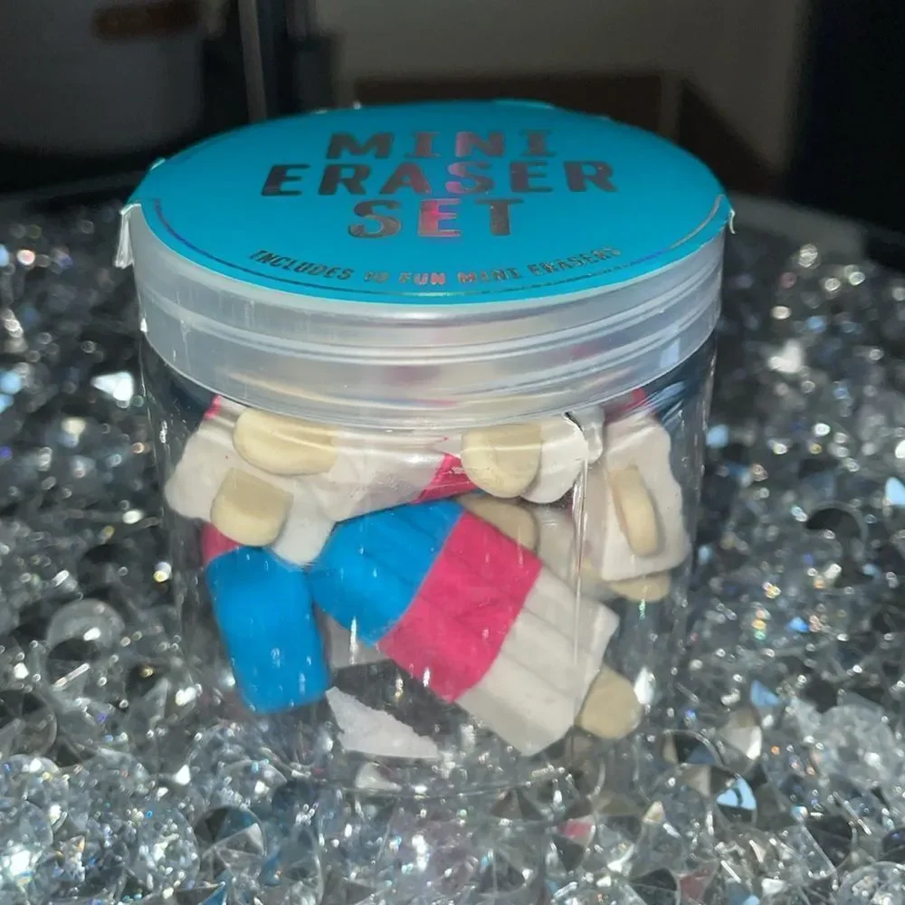 3/$15 New Eccolo set of 10 pink white blue erasers in the shape of popsicles